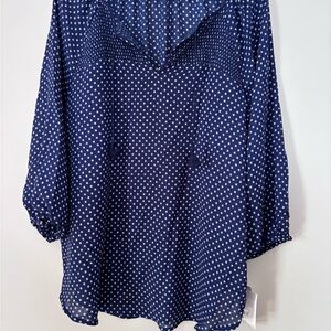 Liz Claiborne Navy Polka Dot Blouse